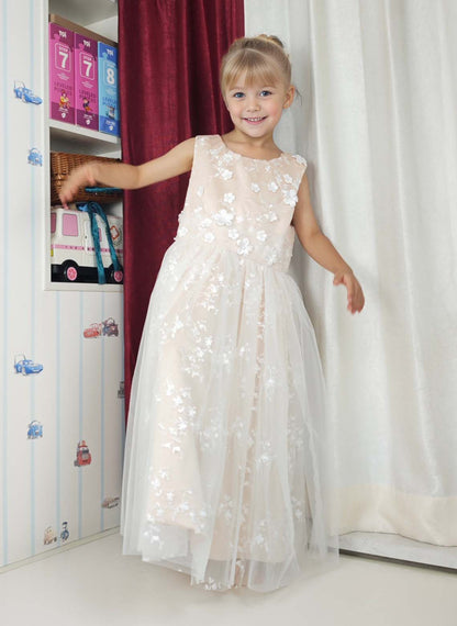 Floryme A-line Scoop Tea-Length Lace Tulle Flower Girl Dress