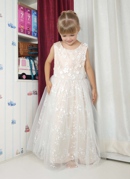 Floryme A-line Scoop Tea-Length Lace Tulle Flower Girl Dress