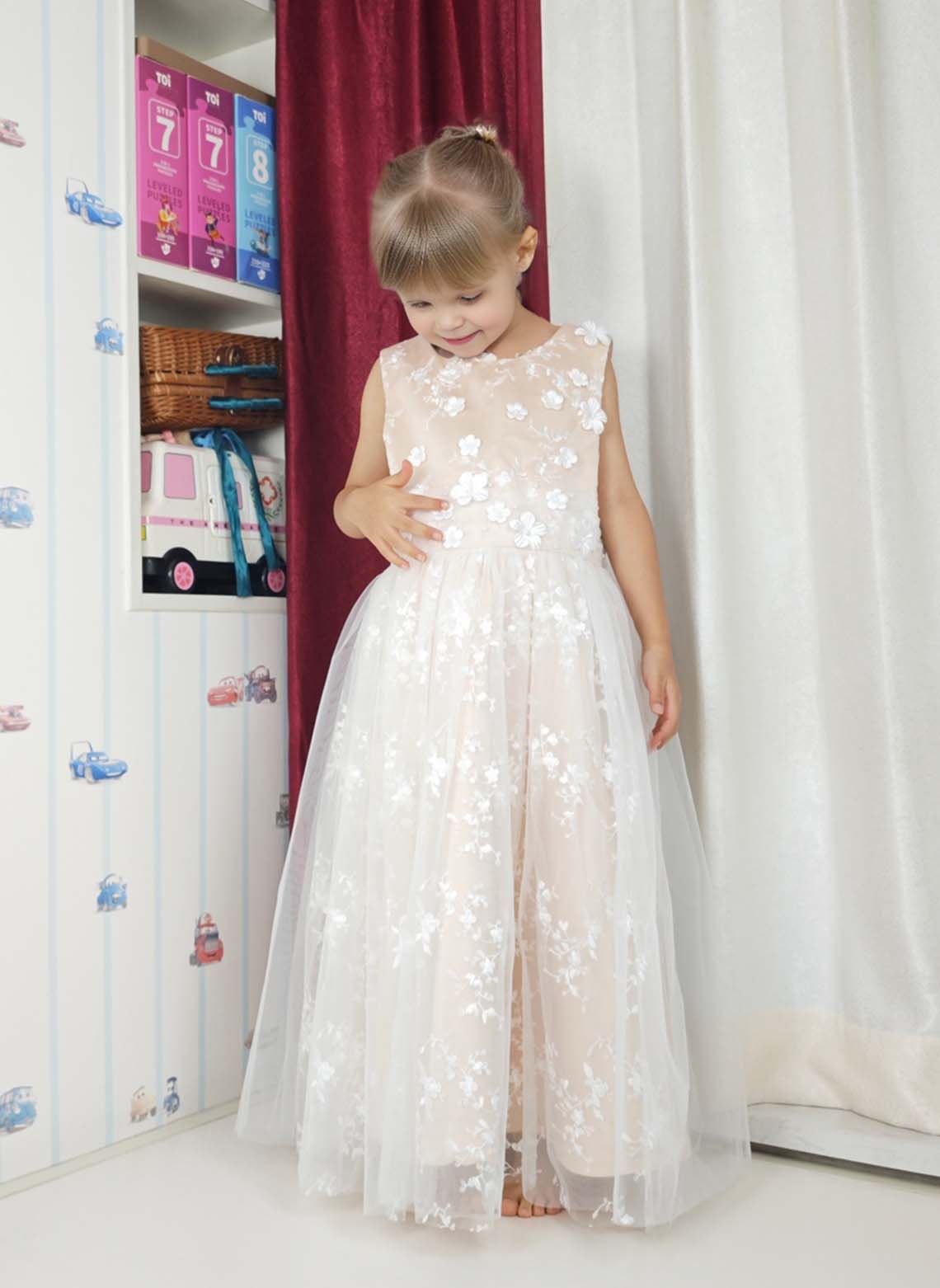 Floryme A-line Scoop Tea-Length Lace Tulle Flower Girl Dress