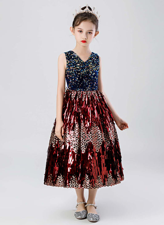 Floryme A-line Sequins Tea-length Dress