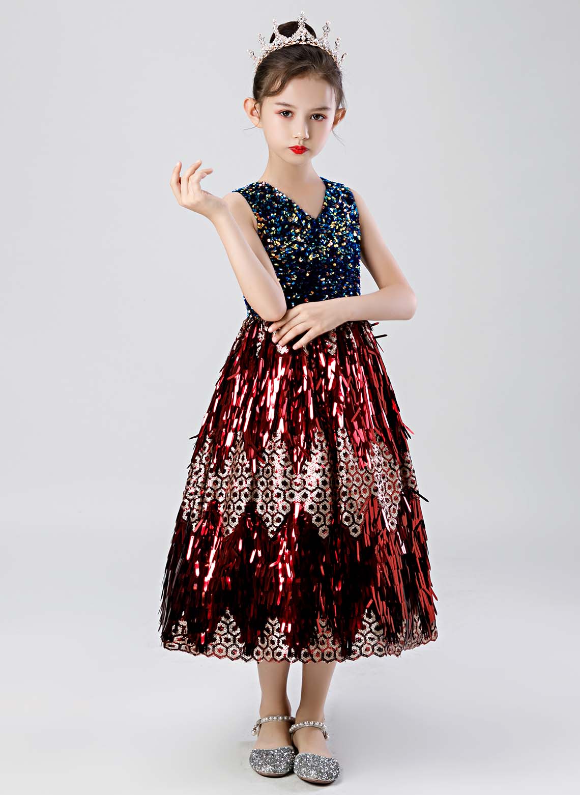 Floryme A-line Sequins Tea-length Dress