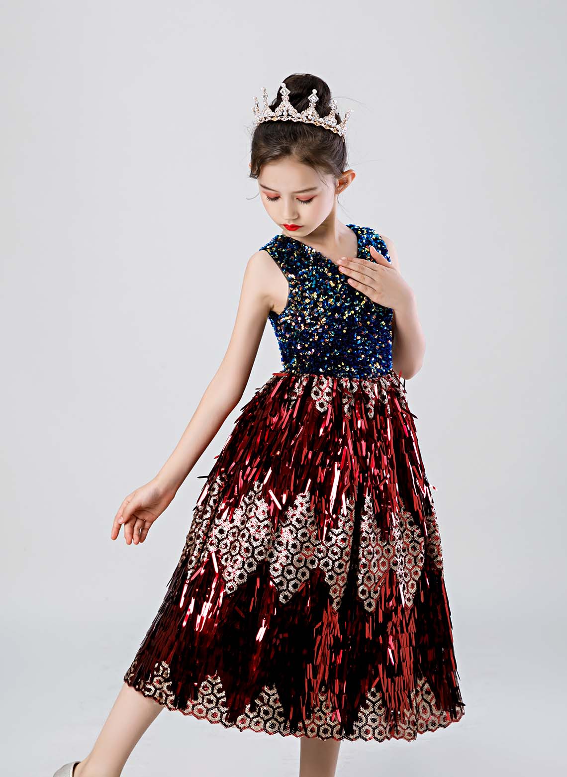 Floryme A-line Sequins Tea-length Dress