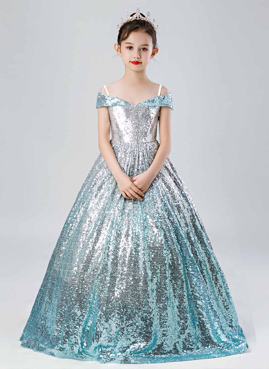 Floryme Ball-Gown/Princess Off the Shoulder Sweep Train Sequins Dress