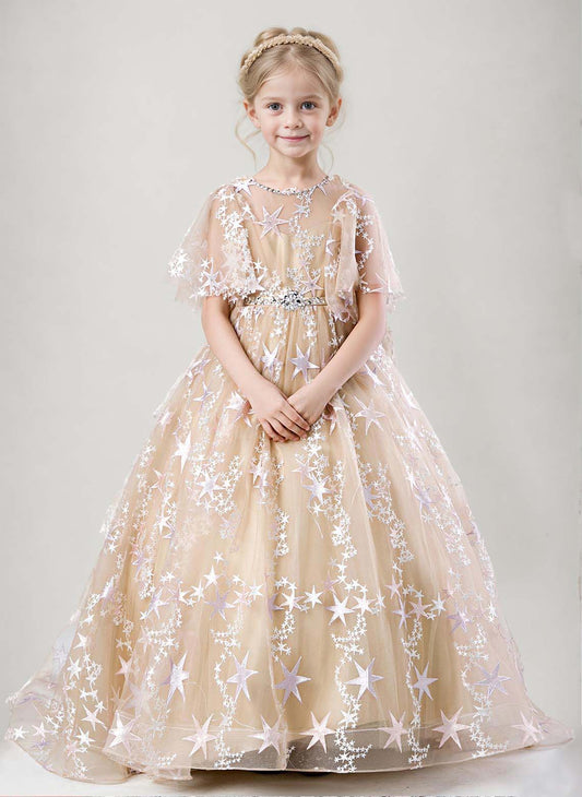 Ball-Gown/Princess Scoop Lace Tulle Sweep Train Girl's Dress