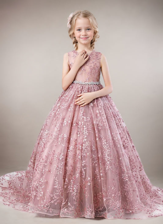 Floryme Ball-Gown/Princess Lace/Tulle Sweep Train Girl's Dress