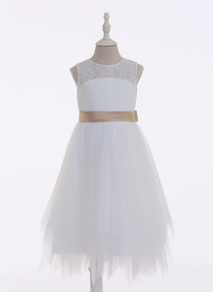 Floryme A-Line/Princess Scoop Tea-Length Lace/Tulle Dress