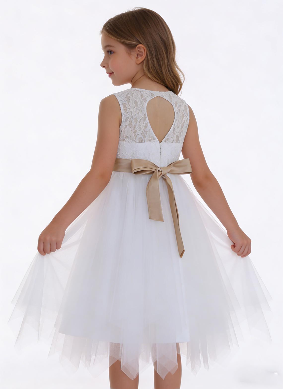 Floryme A-Line/Princess Scoop Tea-Length Lace/Tulle Flower Girl Dress