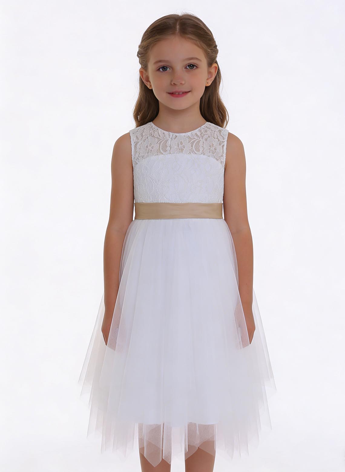 Floryme A-Line/Princess Scoop Tea-Length Lace/Tulle Flower Girl Dress