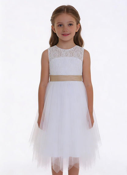 Floryme A-Line/Princess Scoop Tea-Length Lace/Tulle Flower Girl Dress