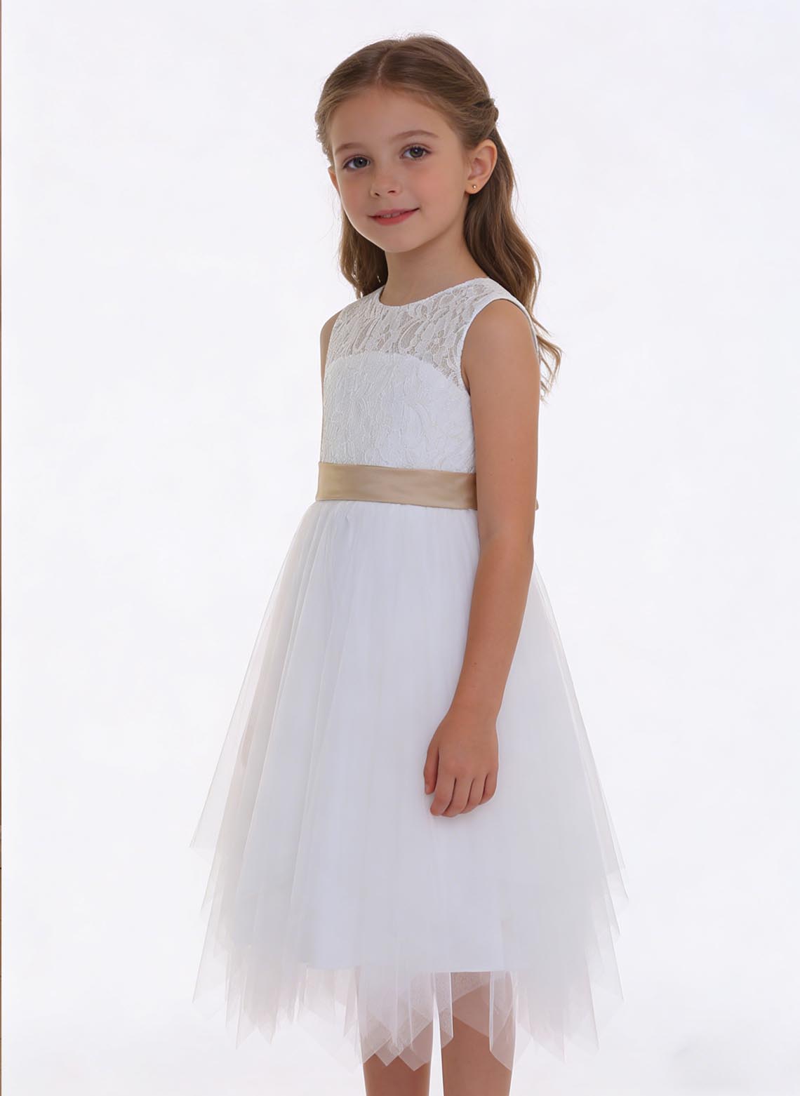 Floryme A-Line/Princess Scoop Tea-Length Lace/Tulle Flower Girl Dress