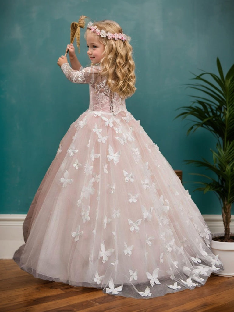 Floryme Ball-Gown/Princess Lace Tulle Floor-Length Flower Girl's Dress