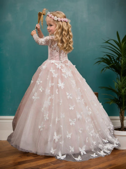 Floryme Ball-Gown/Princess Lace Tulle Floor-Length Flower Girl's Dress