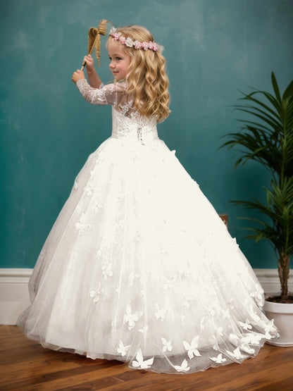 Floryme Ball-Gown/Princess Lace Tulle Floor-Length Flower Girl's Dress