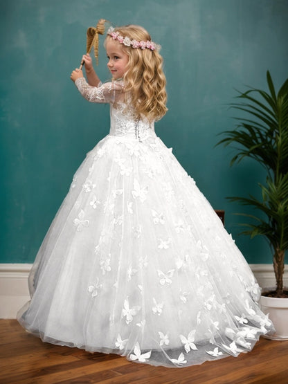 Floryme Ball-Gown/Princess Lace Tulle Floor-Length Flower Girl's Dress