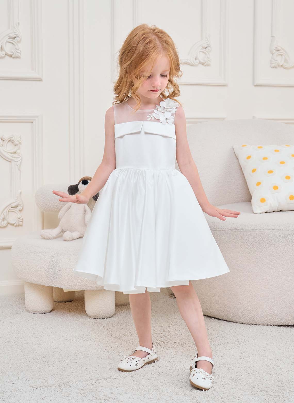 Floryme A-line Satin Tulle Knee-Length Flower Girl's Dress