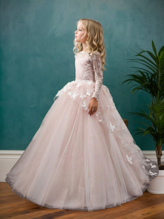 Floryme Ball-Gown/Princess Lace Tulle Floor-Length Flower Girl's Dress