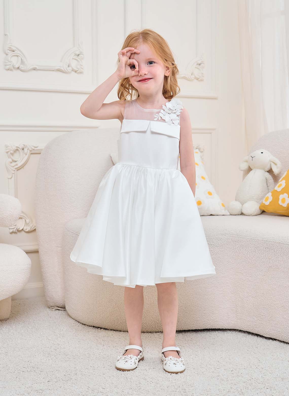 Floryme A-line Satin Tulle Knee-Length Flower Girl's Dress