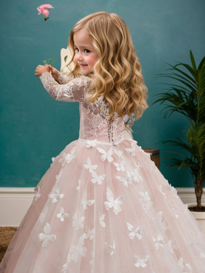 Floryme Ball-Gown/Princess Lace Tulle Floor-Length Flower Girl's Dress