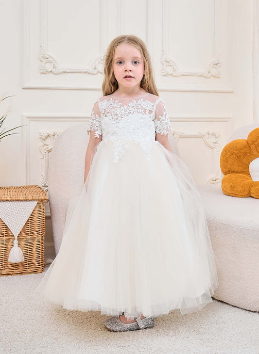 Floryme Ball-Gown/Princess Lace Tulle Ankle-Length Flower Girl's Dress