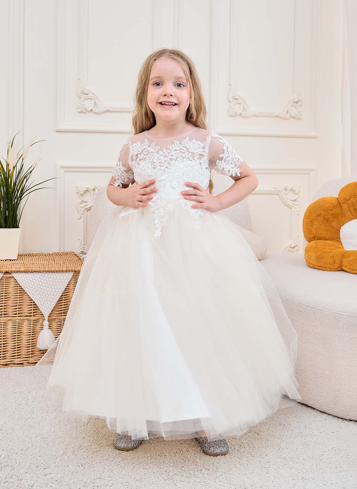 Floryme Ball-Gown/Princess Lace Tulle Ankle-Length Flower Girl's Dress