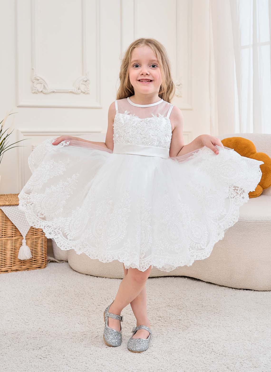 Floryme Ball-Gown/Princess Lace Tulle Knee-Length Flower Girl's Dress