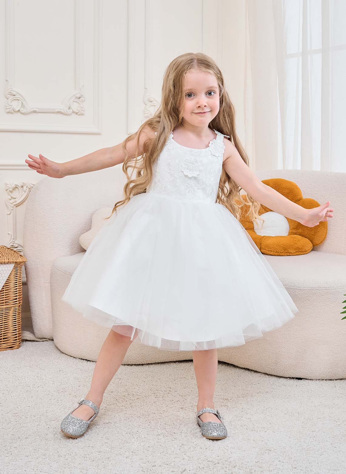 Floryme A-line Lace Tulle Knee-Length Flower Girl's Dress