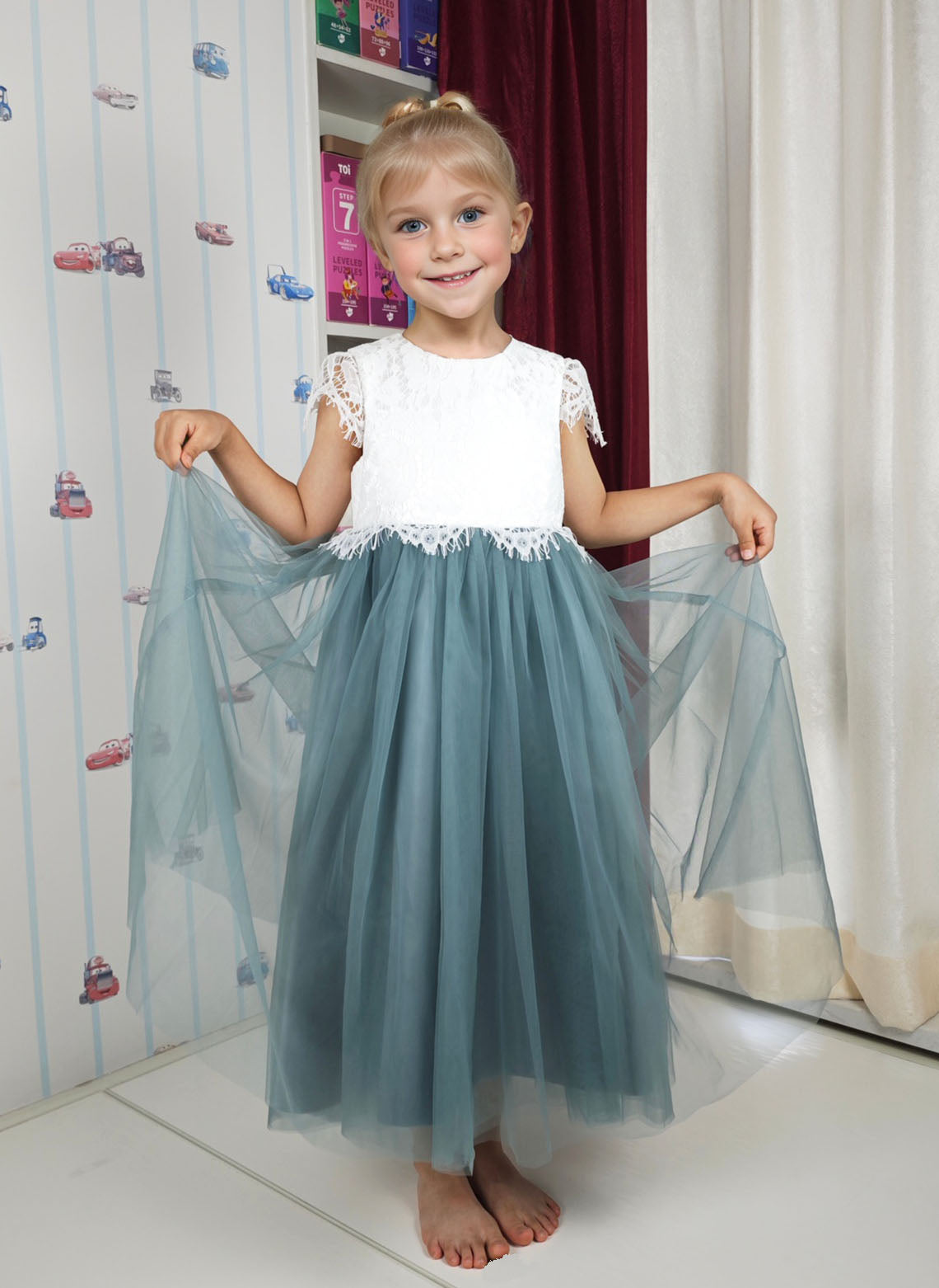 Floryme A-line Lace Tulle Tea-Length Flower Girl Dress