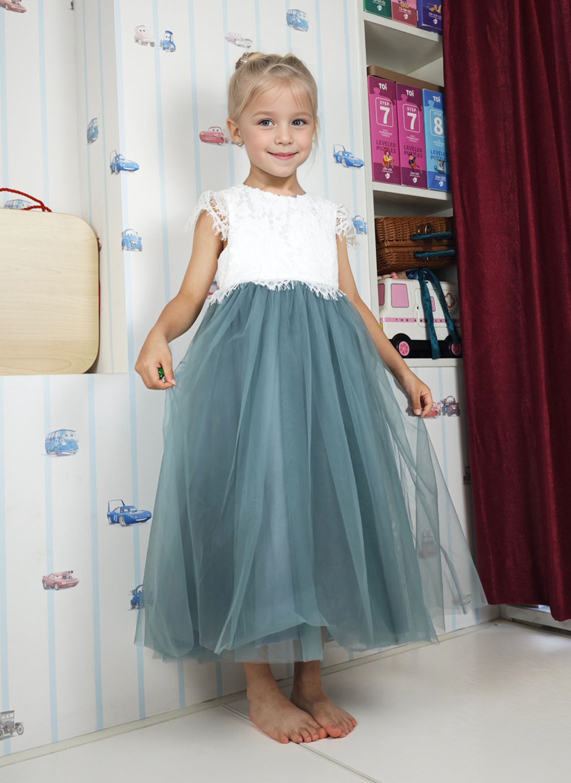 Floryme A-line Lace Tulle Tea-Length Flower Girl Dress