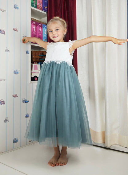 Floryme A-line Lace Tulle Tea-Length Flower Girl Dress