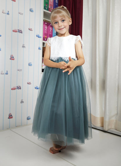 Floryme A-line Lace Tulle Tea-Length Flower Girl Dress