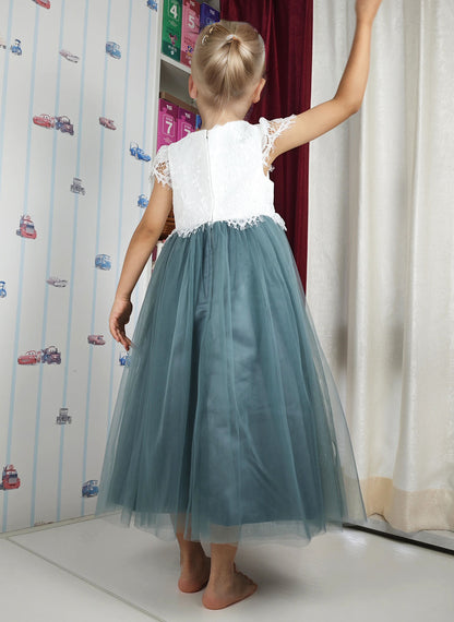 Floryme A-line Lace Tulle Tea-Length Flower Girl Dress