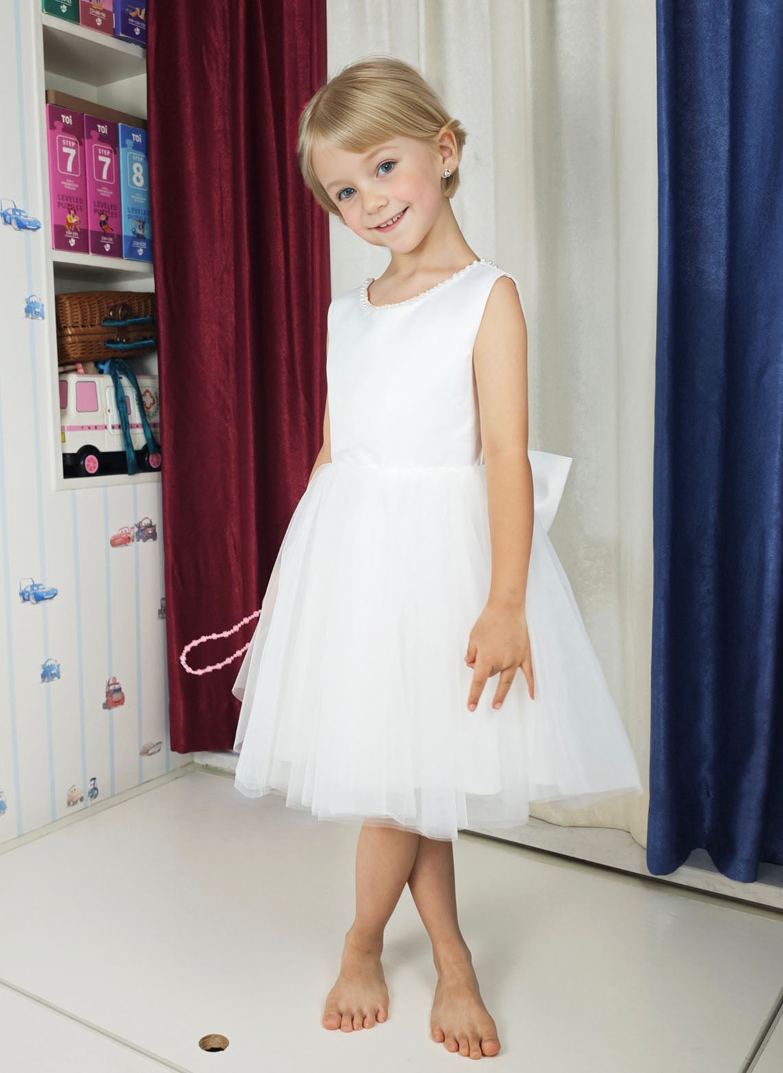 Floryme A-line Satin Tulle Knee-Length Flower Girl Dress