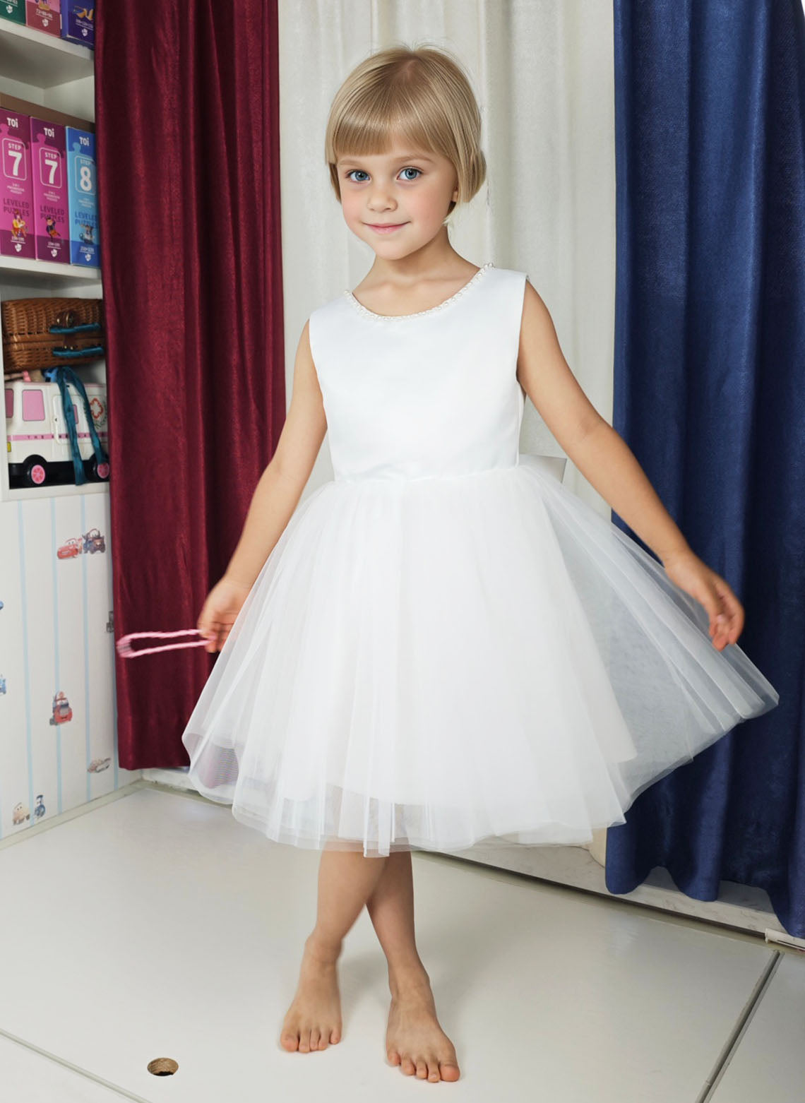 Floryme A-line Satin Tulle Knee-Length Flower Girl Dress