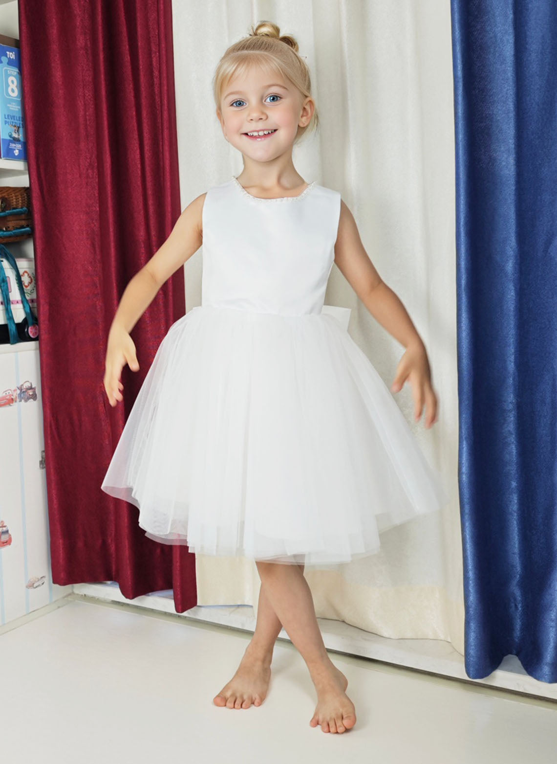 Floryme A-line Satin Tulle Knee-Length Flower Girl Dress