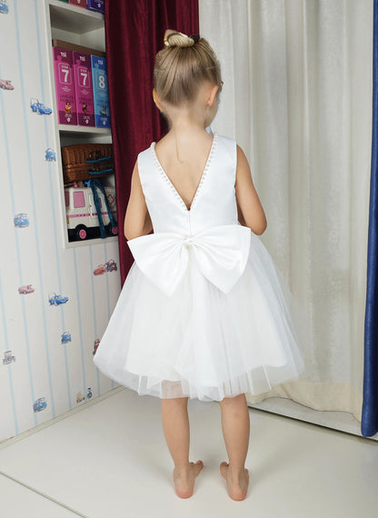 Floryme A-line Satin Tulle Knee-Length Flower Girl Dress