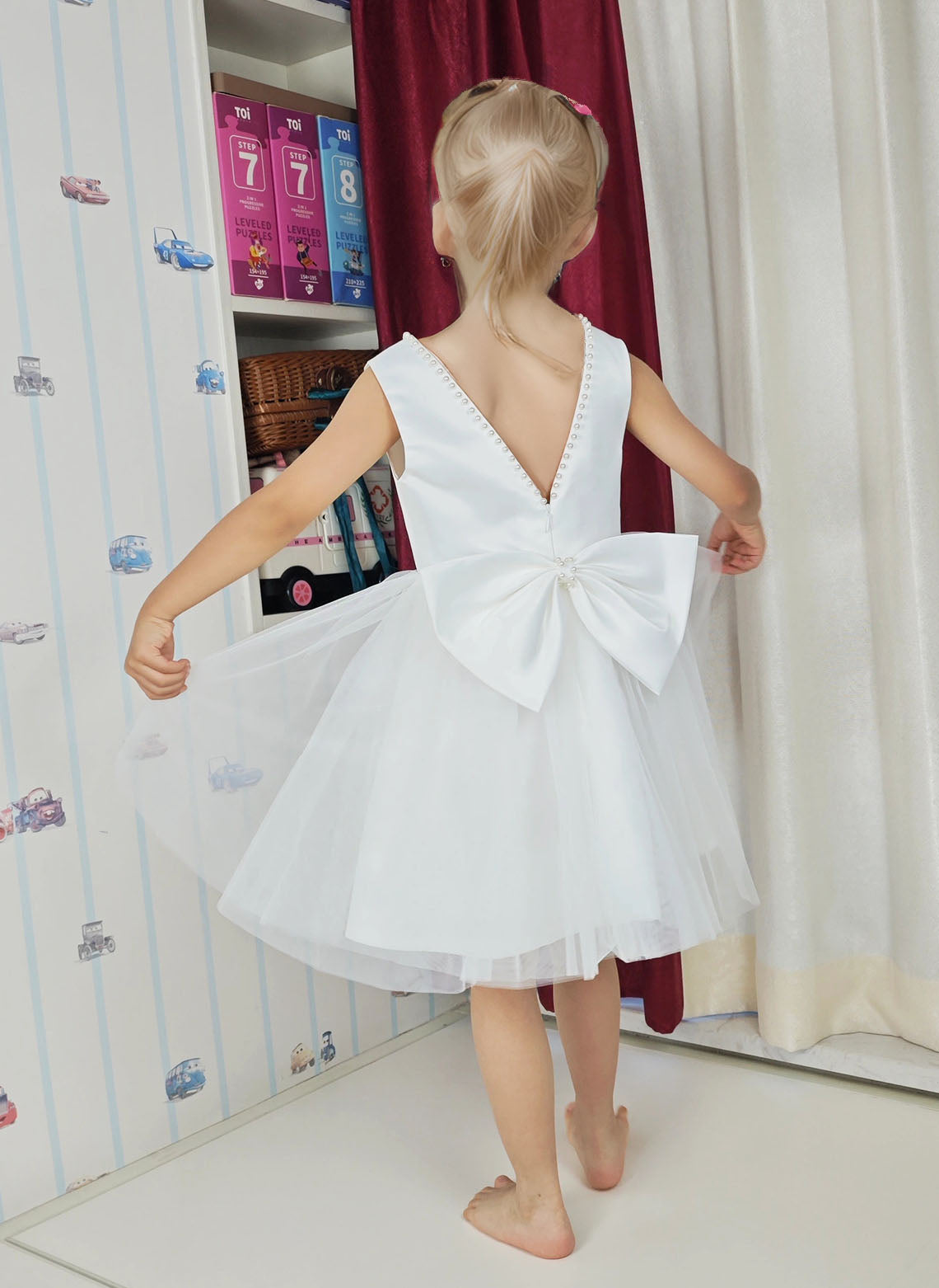 Floryme A-line Satin Tulle Knee-Length Flower Girl Dress