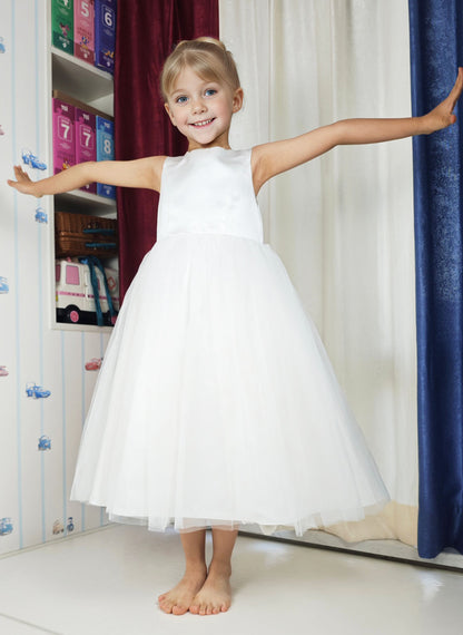 Floryme Ball-Gown/Princess Satin Tulle Tea-Length Flower Girl Dress