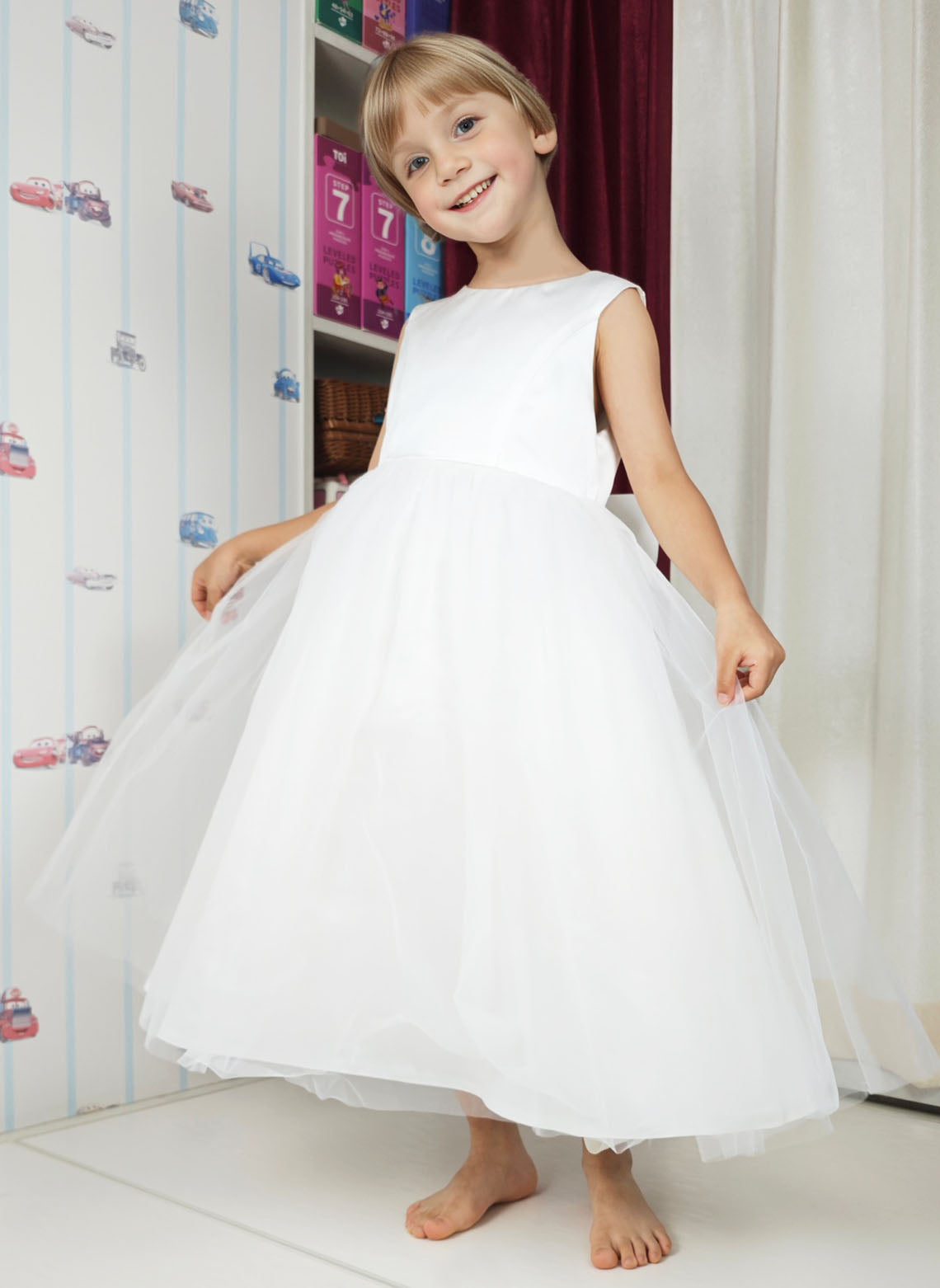 Floryme Ball-Gown/Princess Satin Tulle Tea-Length Flower Girl Dress