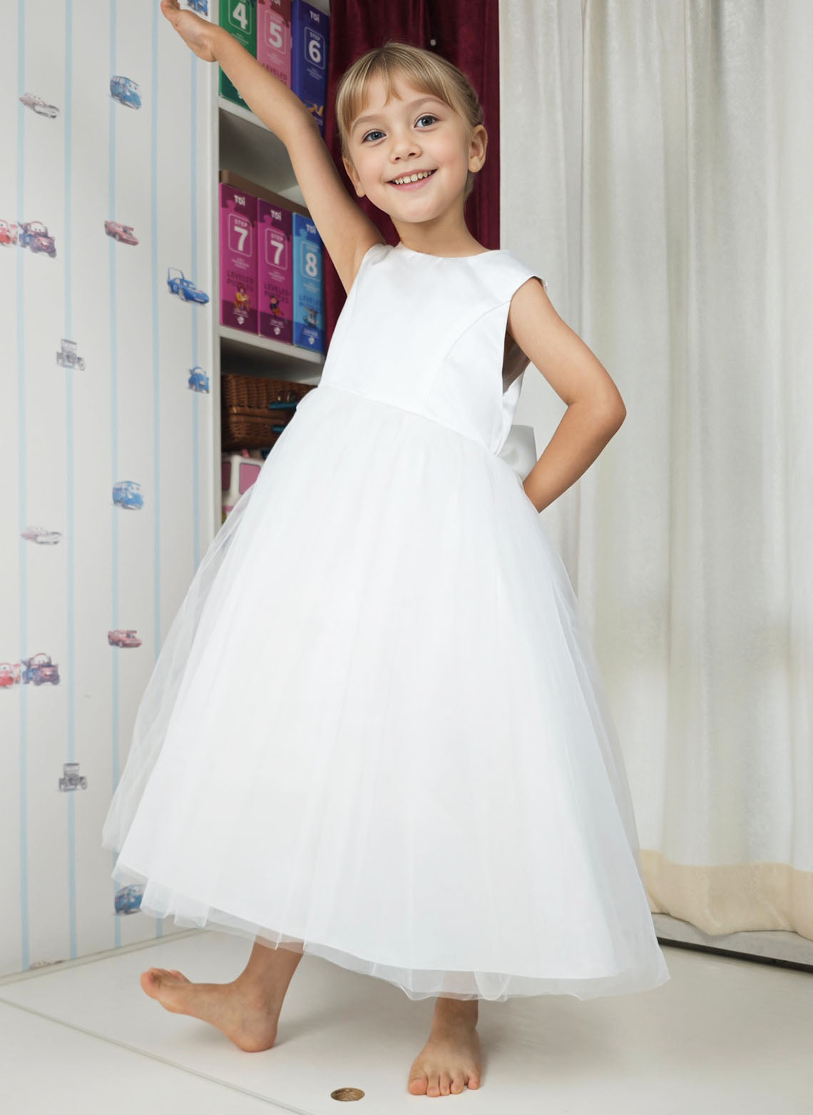 Floryme Ball-Gown/Princess Satin Tulle Tea-Length Flower Girl Dress