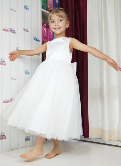 Floryme Ball-Gown/Princess Satin Tulle Tea-Length Flower Girl Dress