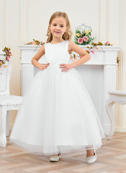 Floryme Ball-Gown/Princess Scoop Satin Tulle Ankle Length Flower Girl Dress With Bow