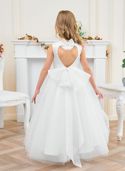 Floryme Ball-Gown/Princess Scoop Satin Tulle Ankle Length Flower Girl Dress With Bow