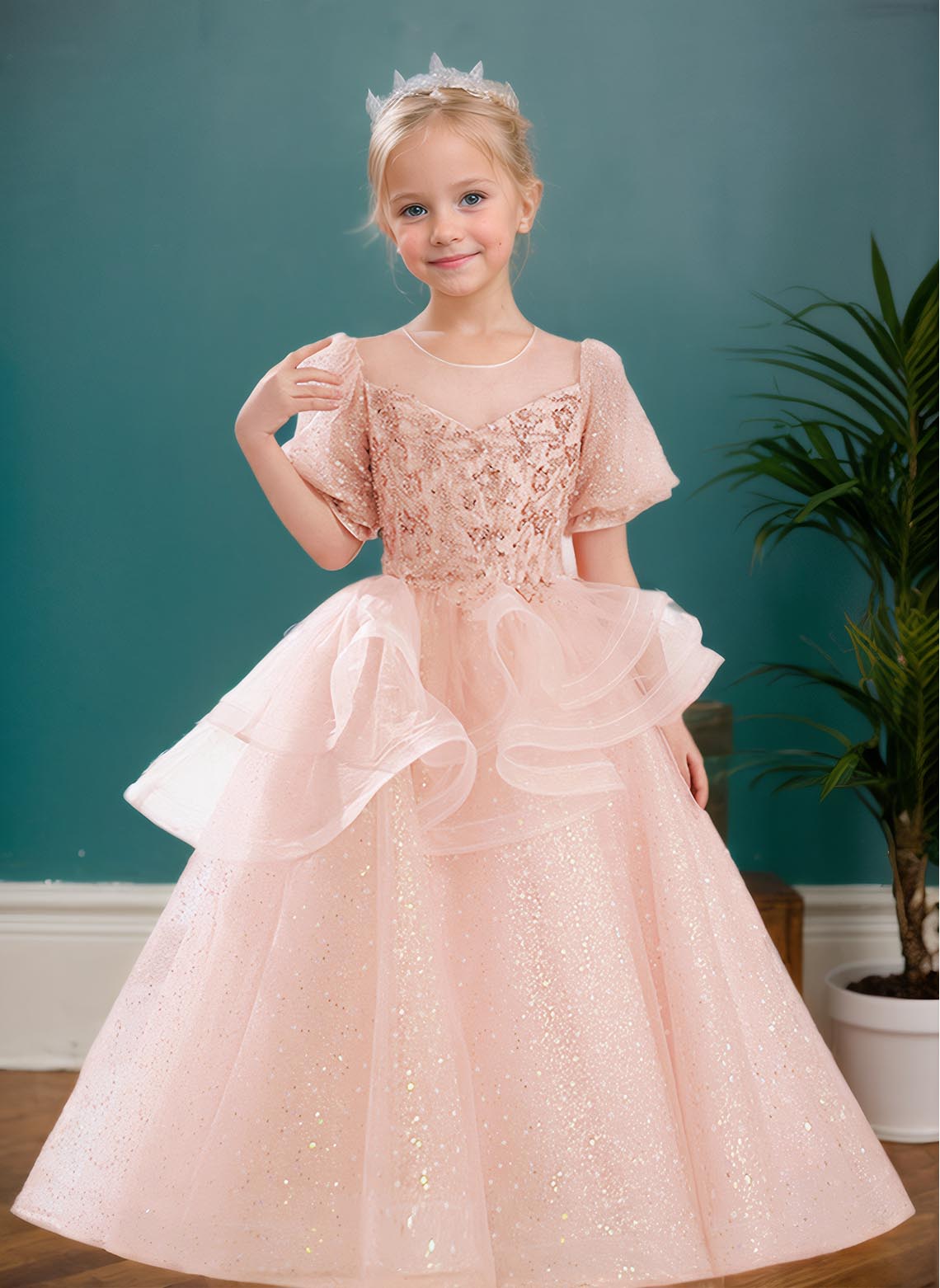 Floryme Ball-Gown/Princess Scoop Tulle Floor-length Flower Girl Dress