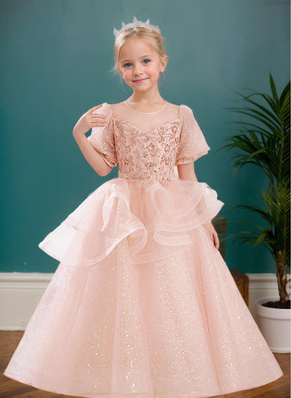 Floryme Ball-Gown/Princess Scoop Tulle Floor-length Flower Girl Dress