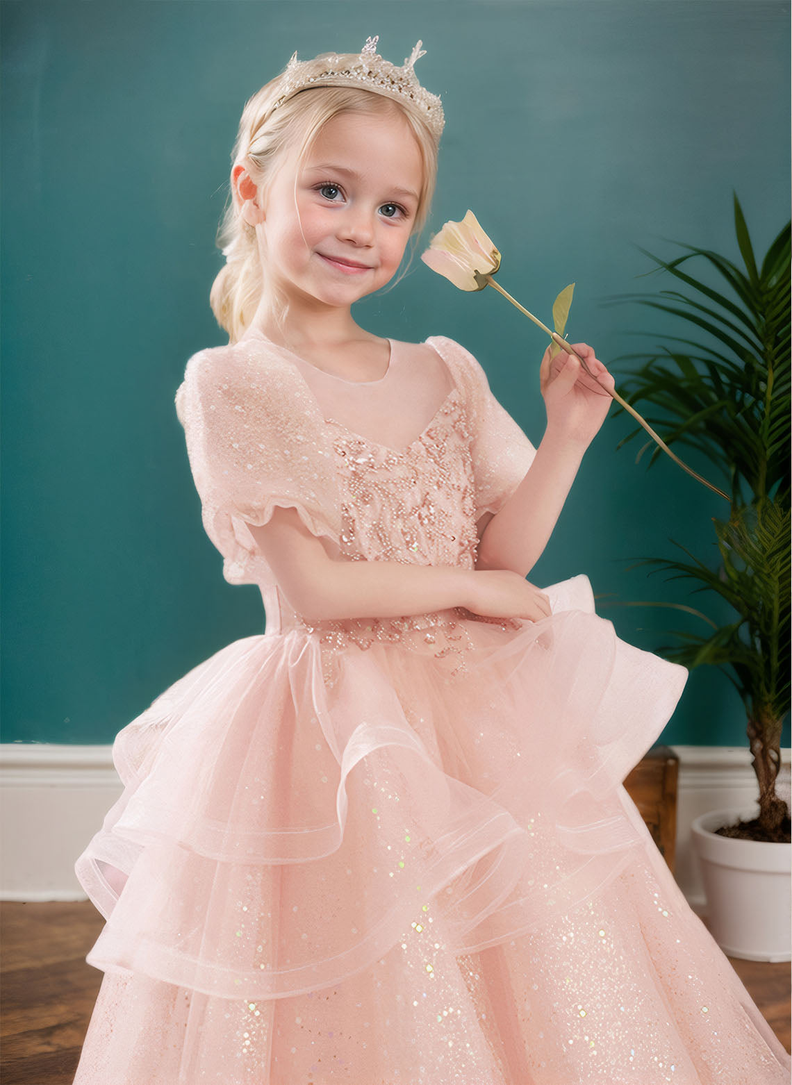 Floryme Ball-Gown/Princess Scoop Tulle Floor-length Flower Girl Dress