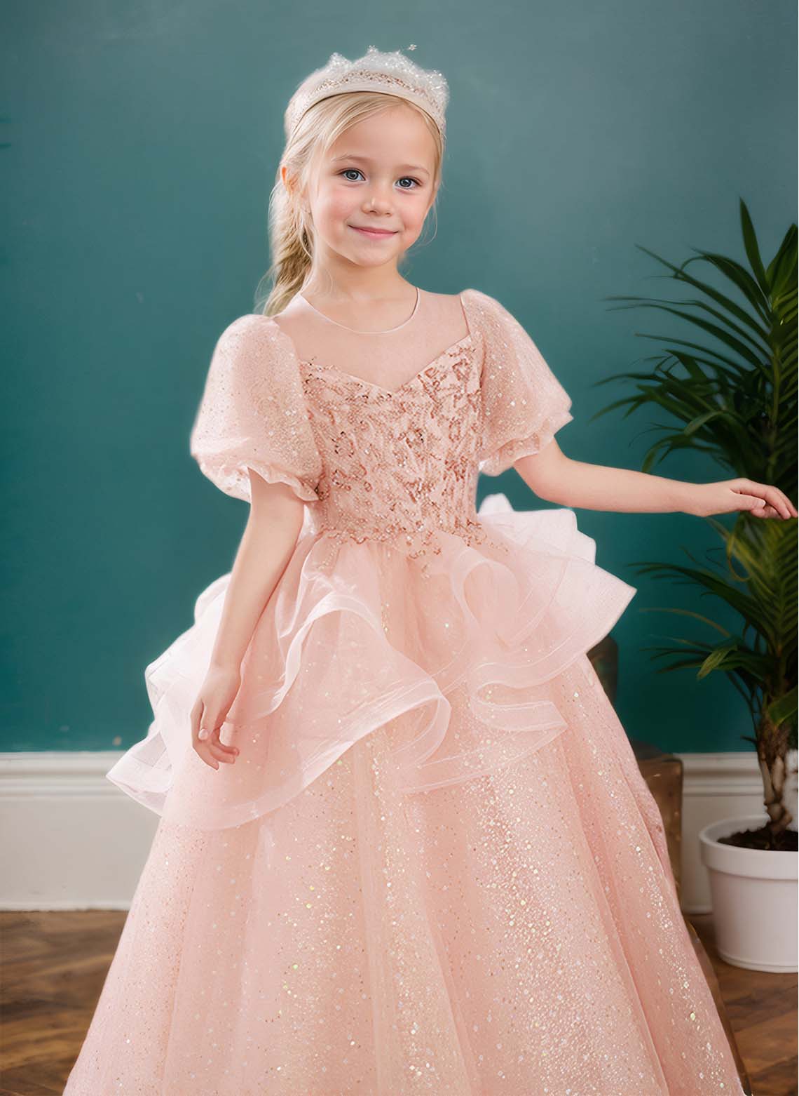 Floryme Ball-Gown/Princess Scoop Tulle Floor-length Flower Girl Dress