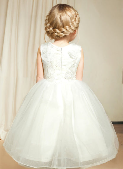 Floryme Ball-Gown/Princess Scoop Satin Tulle Tea-Length Flower Girl Dress With 3D Butterfly