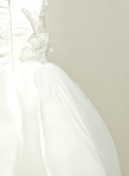 Floryme Ball-Gown/Princess Scoop Satin Tulle Tea-Length Flower Girl Dress With 3D Butterfly
