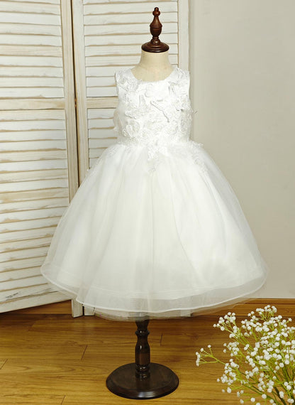 Floryme Ball-Gown/Princess Scoop Satin Tulle Tea-Length Flower Girl Dress With 3D Butterfly