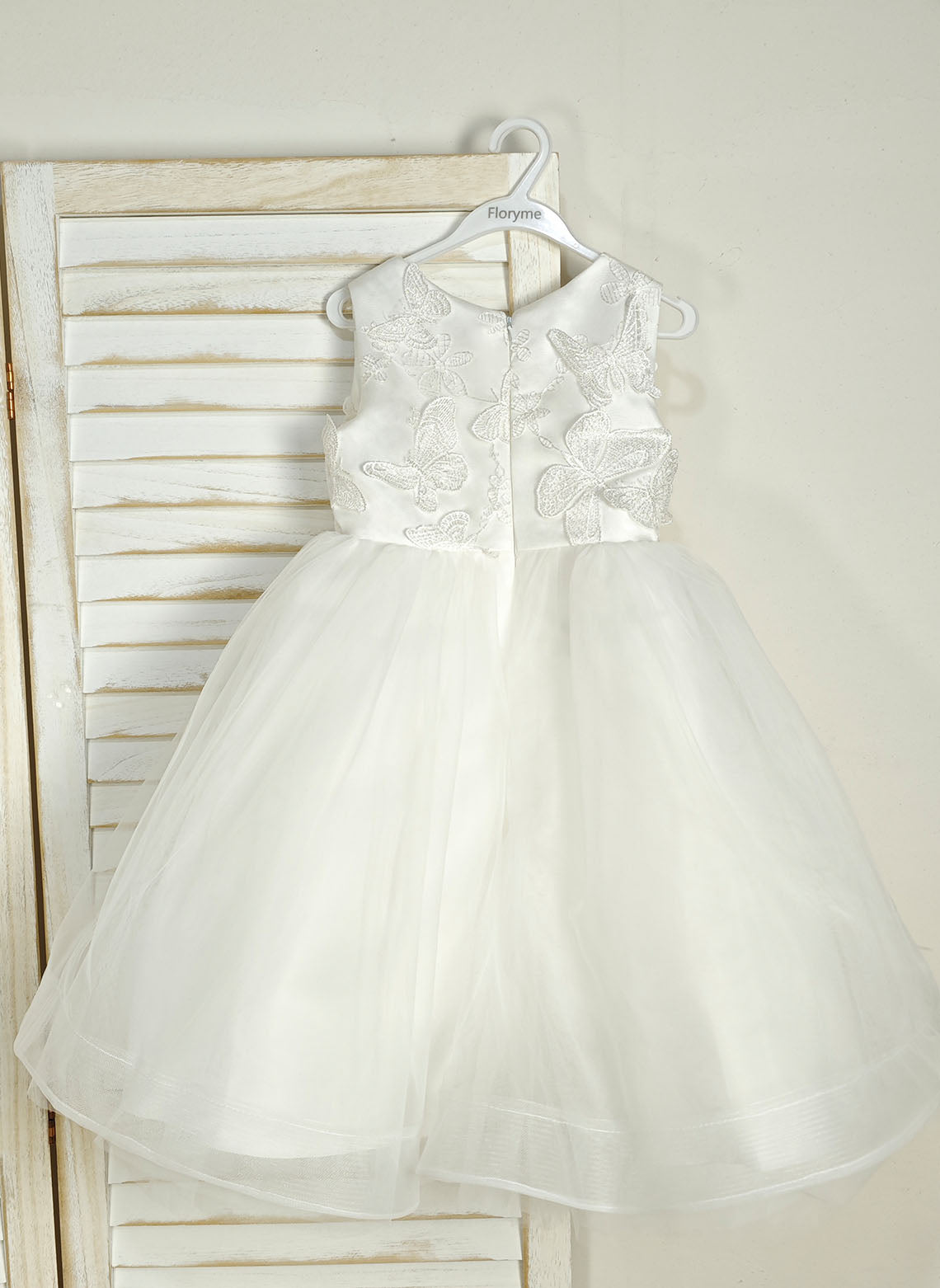 Floryme Ball-Gown/Princess Scoop Satin Tulle Tea-Length Flower Girl Dress With 3D Butterfly